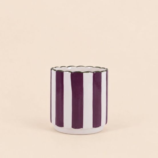 Cache-pot en céramique rayé bordeaux festonné 14x15cm