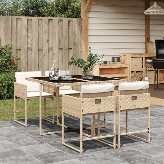 Ensemble à manger de jardin avec coussins 5pcs beige poly rotin