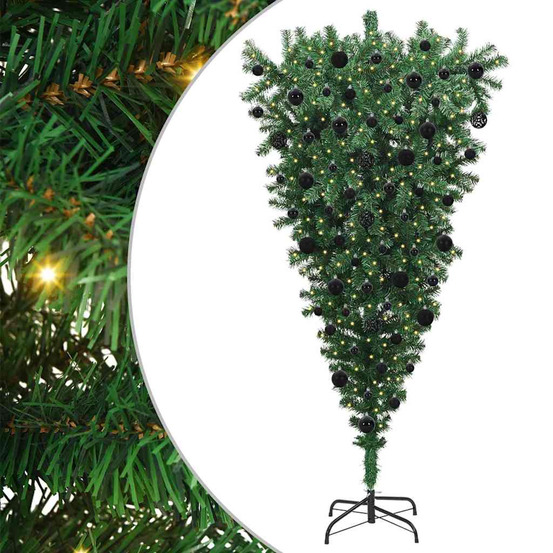 Sapin de noël artificiel pré-éclairé à l'envers avec ensemble de boules