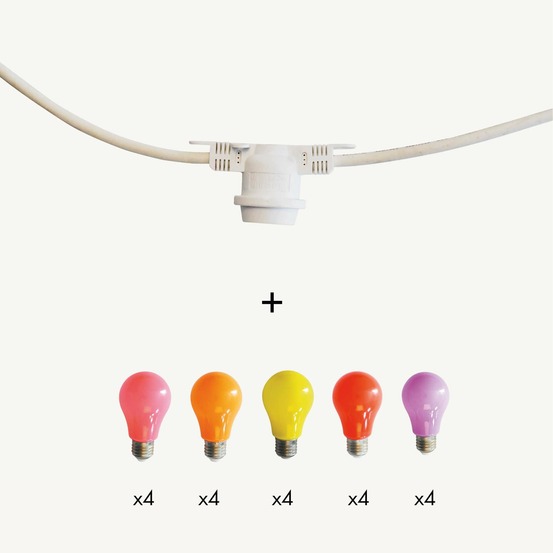 Guirlande guinguette festival e27 - 20 ampoules a60 couleurs chaudes - 10m - prolongeable