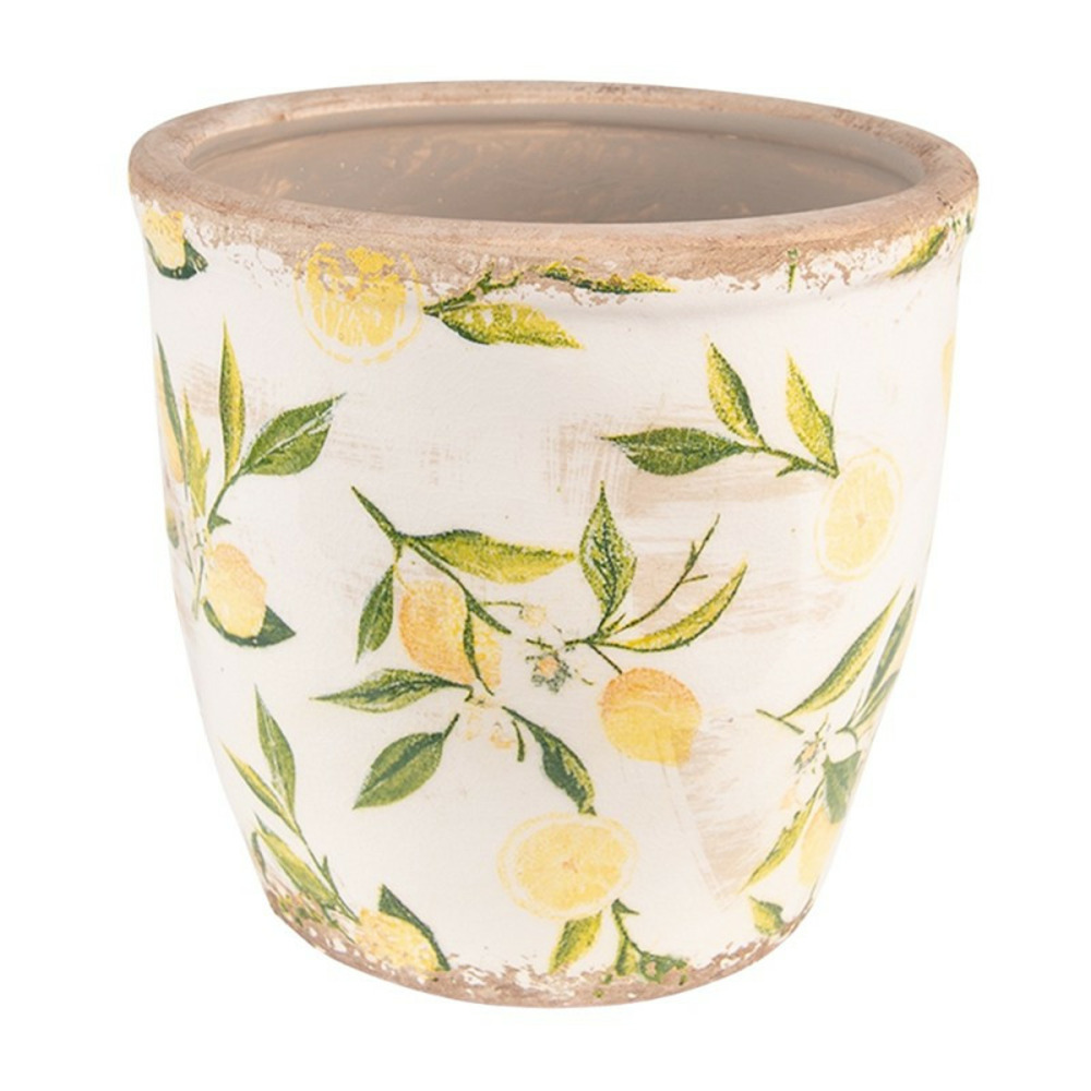 Pot citron jaune vert céramique beige 16x17x17cm