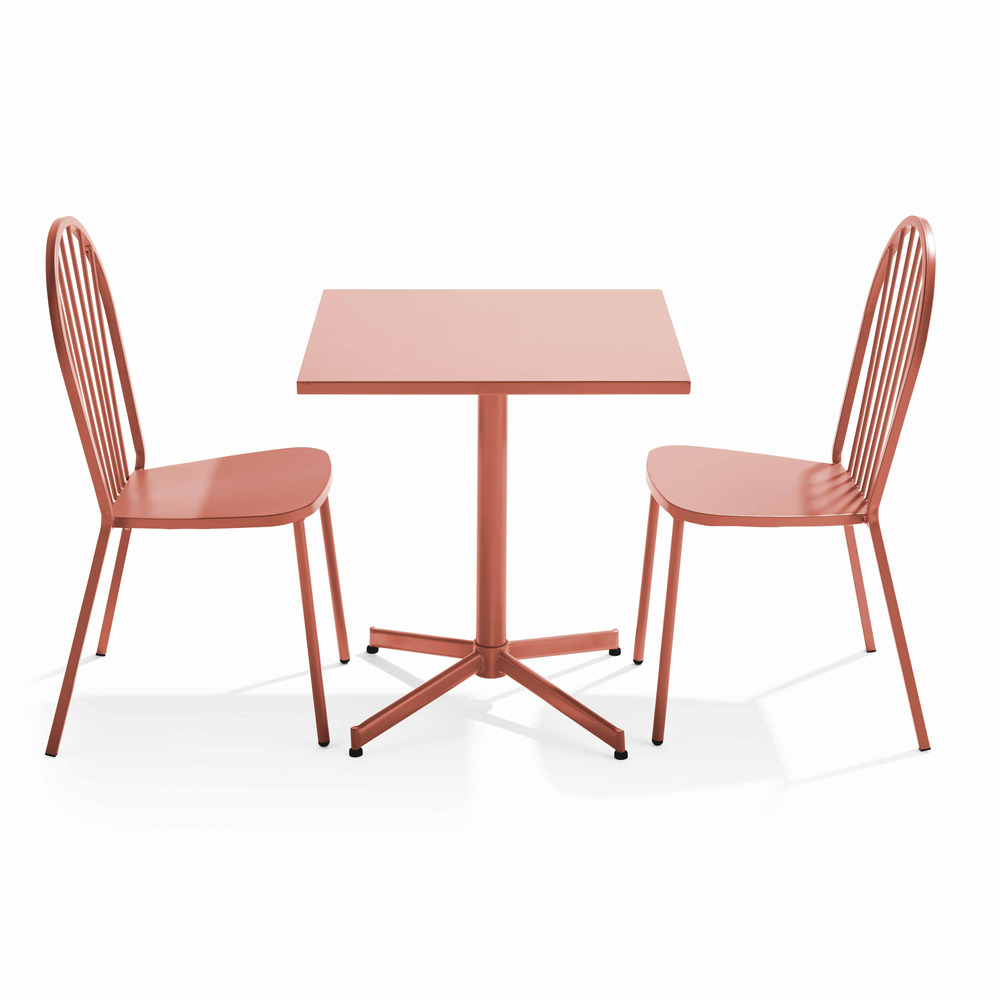 Ensemble table carrée de jardin inclinable et 2 chaises bistrot argile