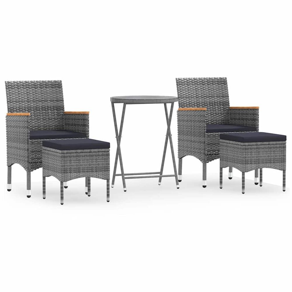 Ensemble de bistro jardin 5pcs résine tressée verre trempé gris