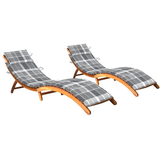 Lot de 2 transats chaise longue bain de soleil lit de jardin terrasse meuble d'extérieur avec coussins bois d'acacia solide 0