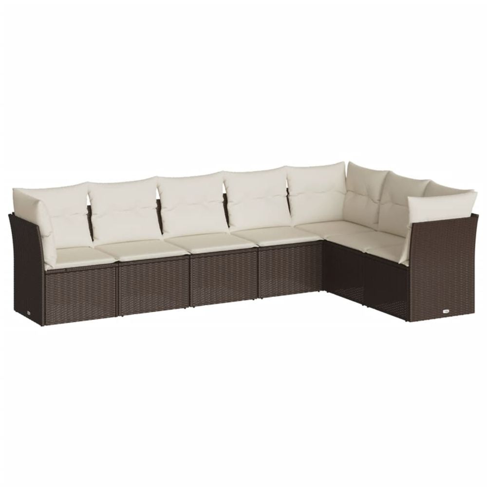 Salon de jardin avec coussins 7 pcs marron résine tressée