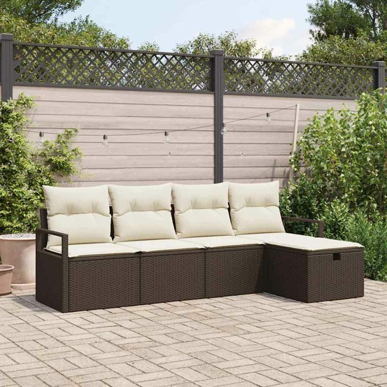 Ensemble de canapé de jardin 5 pcs marron poly rotin