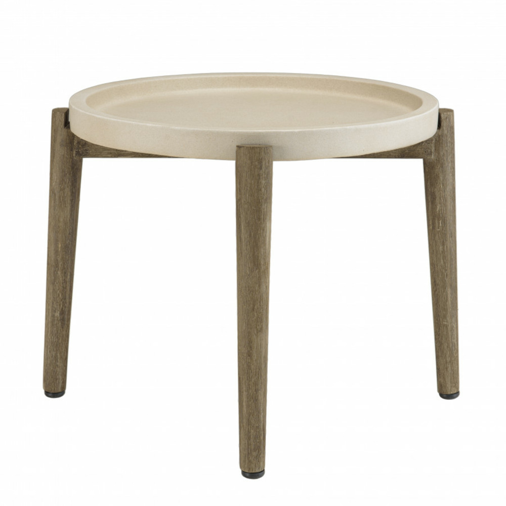 Table d’appoint ronde d50 plateau béton beige pieds acacia