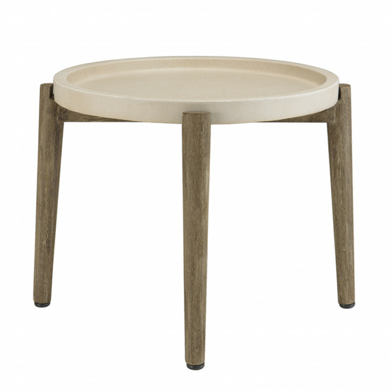 Table d’appoint ronde d50 plateau béton beige pieds acacia