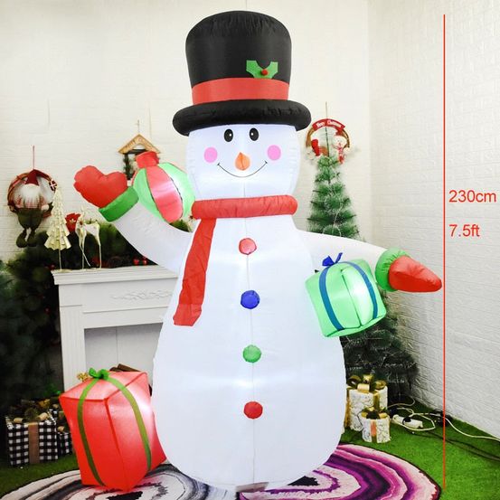 Structure de noël gonflable - bonhomme de neige avec cadeau vert