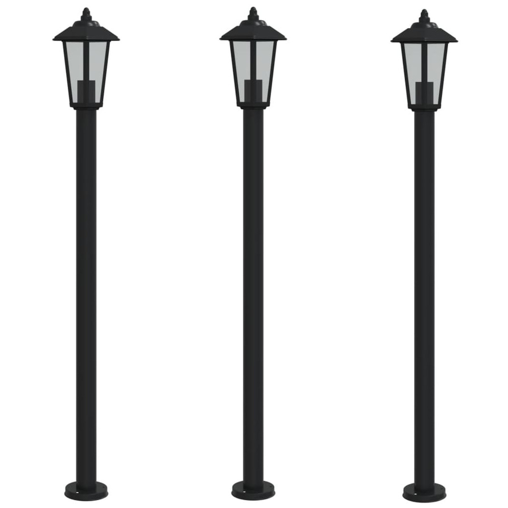 Lampadaires d'extérieur 3 pcs noir 120 cm acier inoxydable