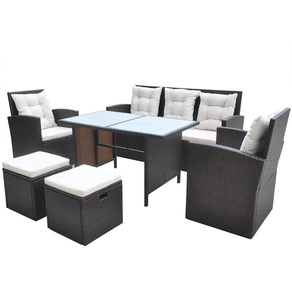 Ensemble à manger d'extérieur avec coussins 6pcs résine tressée