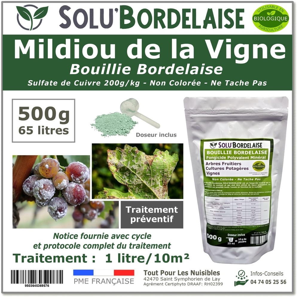 Solu'bordelaise - 500 g de bouillie bordelaise - mildiou de la vigne - utilisable agriculture biologique