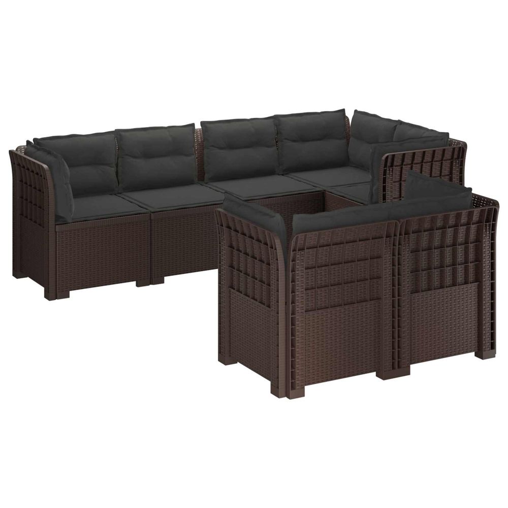 Canapé de jardin 7 places avec coussins look rattan pp marron