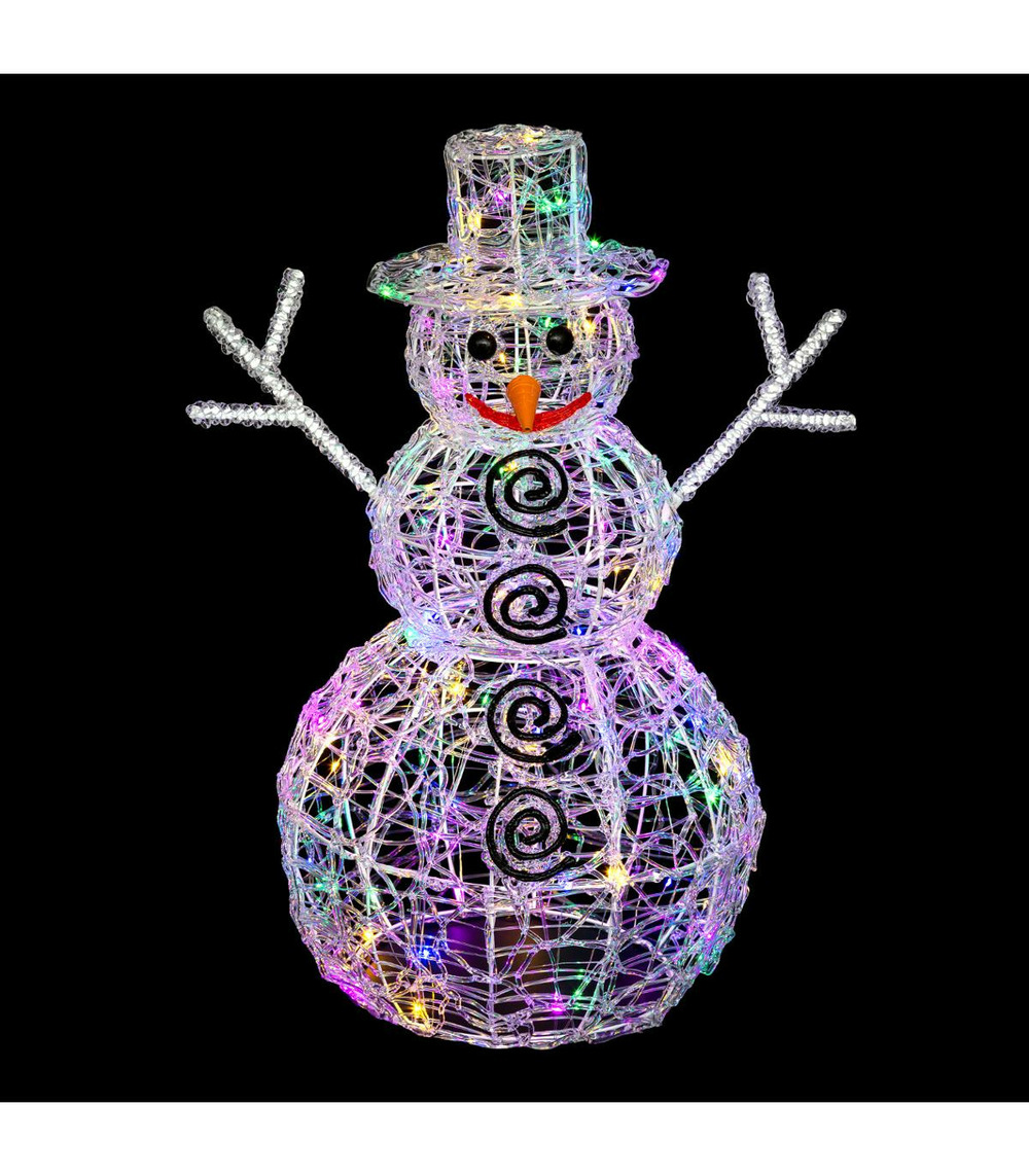 Déco lumineuse bonhomme de neige en 3d 100 led multicolore h 60 cm
