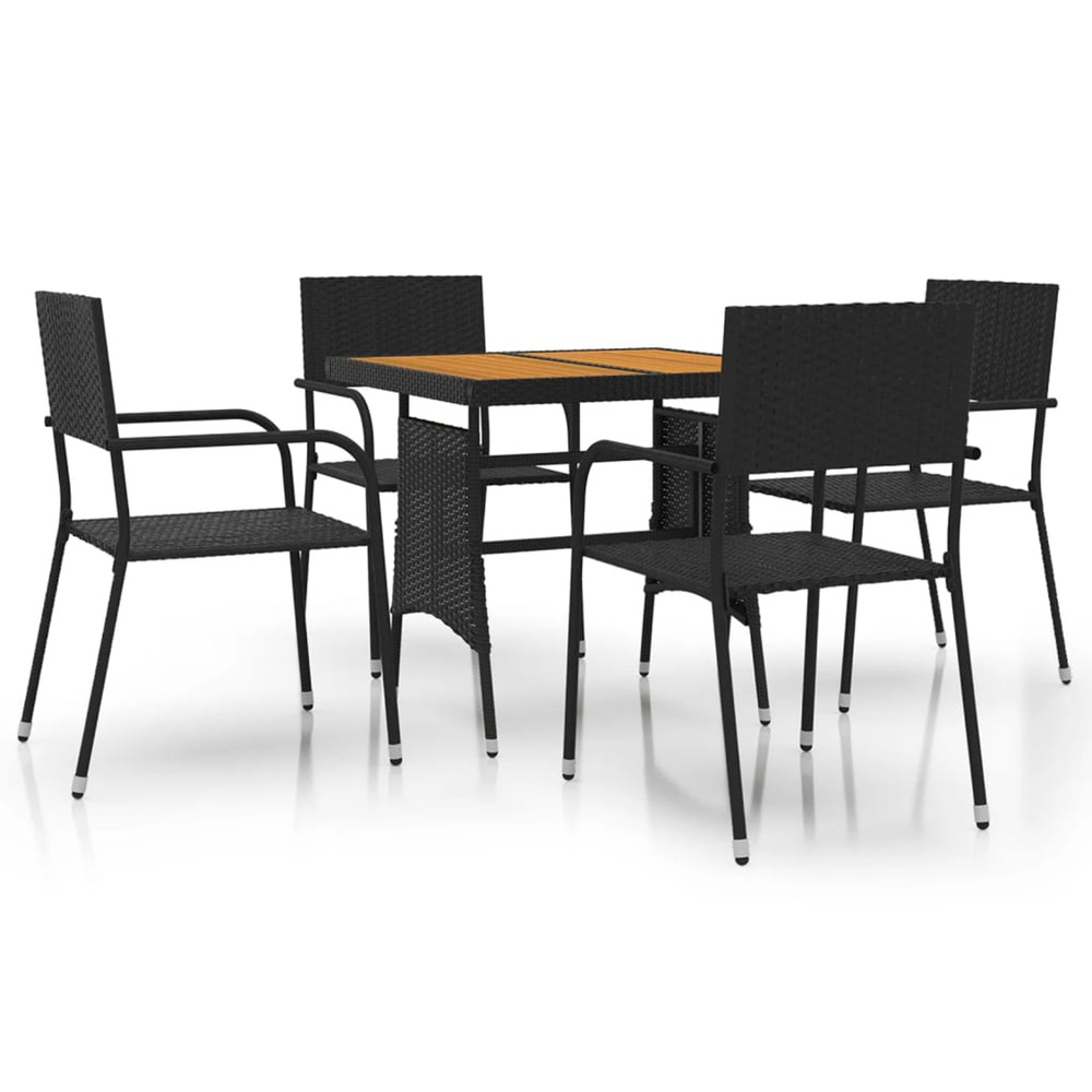 Mobilier à dîner d'extérieur 5 pcs résine tressée noir