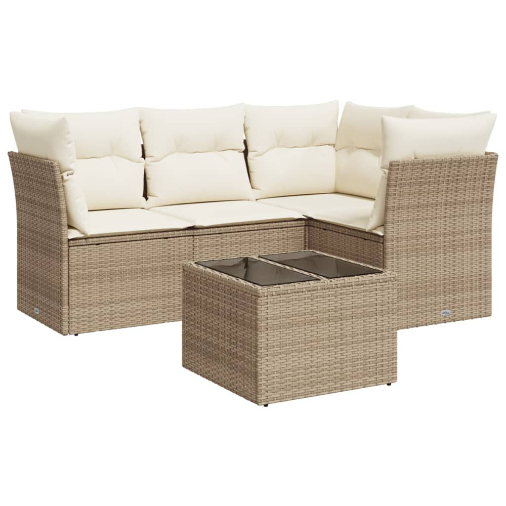 Salon de jardin avec coussins 5 pcs beige résine tressée