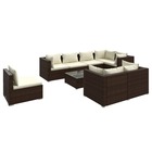 Salon de jardin meuble d'extérieur ensemble de mobilier 9 pièces avec coussins résine tressée marron