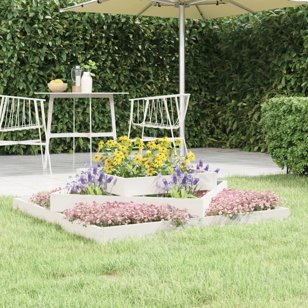 Grand carré potager 3 niveaux bois de pin jardin blanc 112x112cm