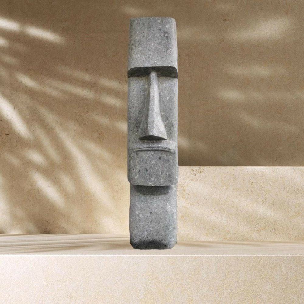 Statue jardin zen moai visage allongé en pierre volcanique 100 cm