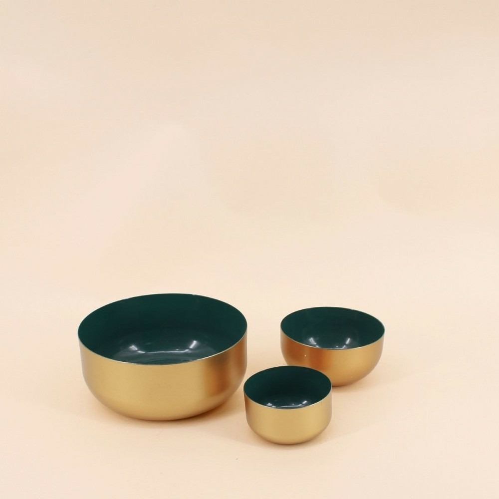 Set de 3 coupes dorées intérieur vert