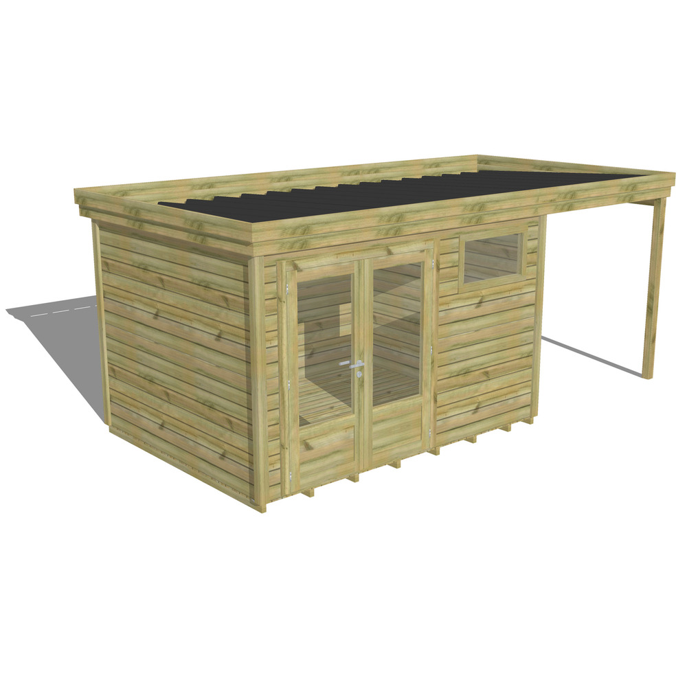Abri de jardin bois pin traité autoclave 27mm - 5,44x2,64m / 14m2 - bac acier - plancher bois