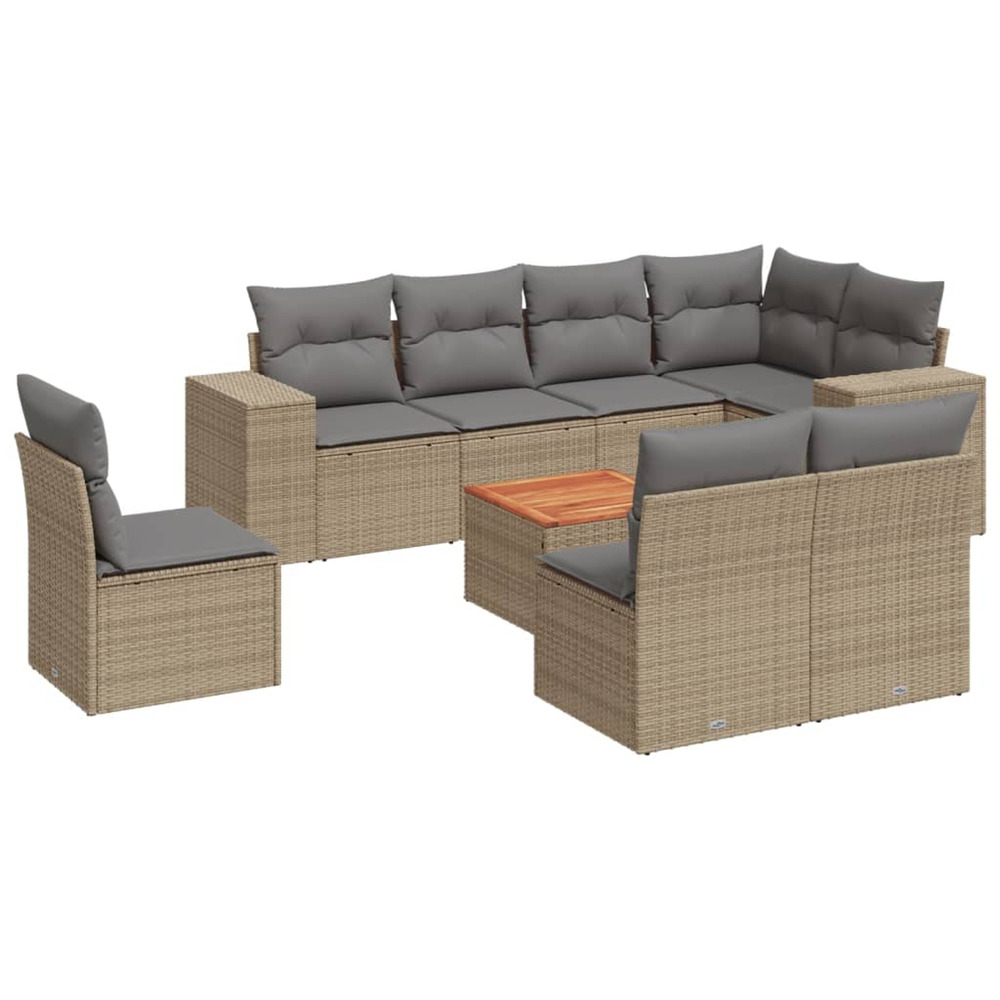 Salon de jardin avec coussins 9 pcs beige résine tressée