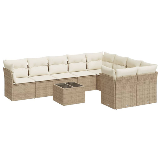 Salon de jardin avec coussins 10 pcs beige résine tressée