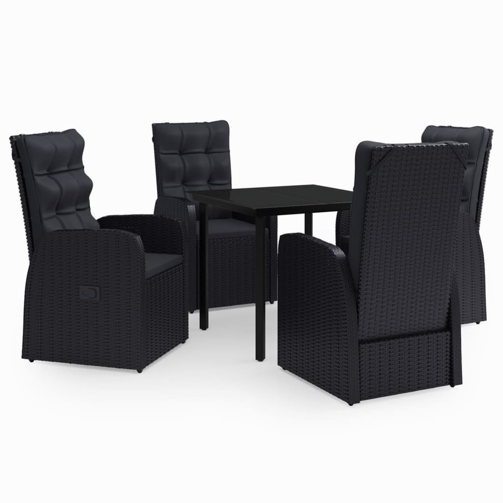 Ensemble à manger de jardin avec coussins 5 pcs noir