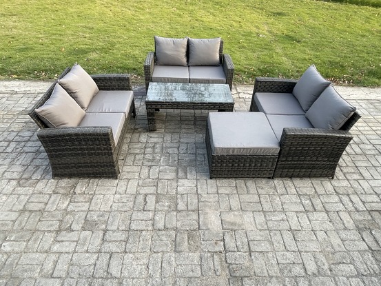 7 places ensemble de meubles de jardin en rotin ave table basse canapé deux places grand tabouret