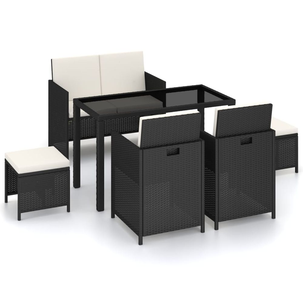 Salon de jardin 6 pcs avec coussins résine tressée noir