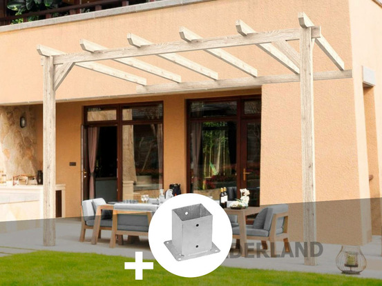 Pergola adossée en lamellé-collée amiens 400 x 400 cm + 2 supports poteaux - mar
