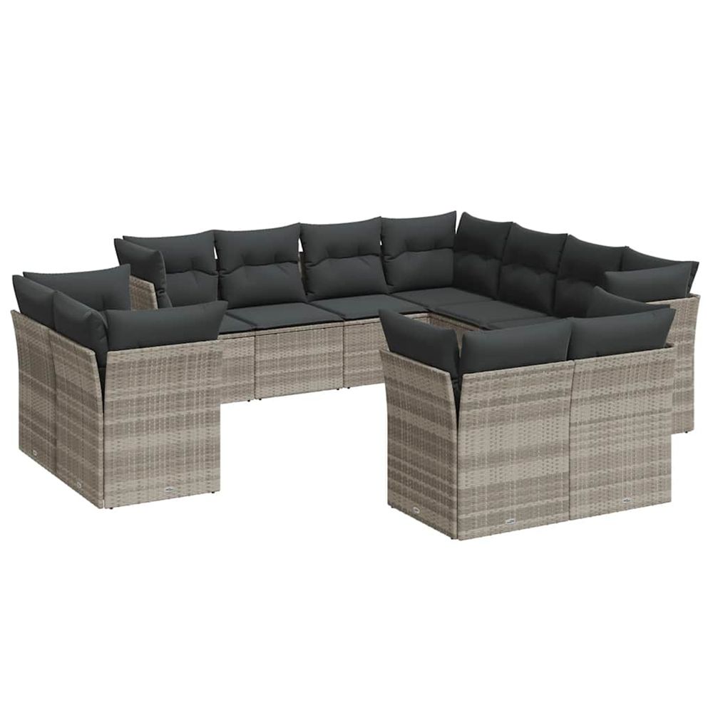 Salon de jardin 11 pcs avec coussins gris clair résine tressée