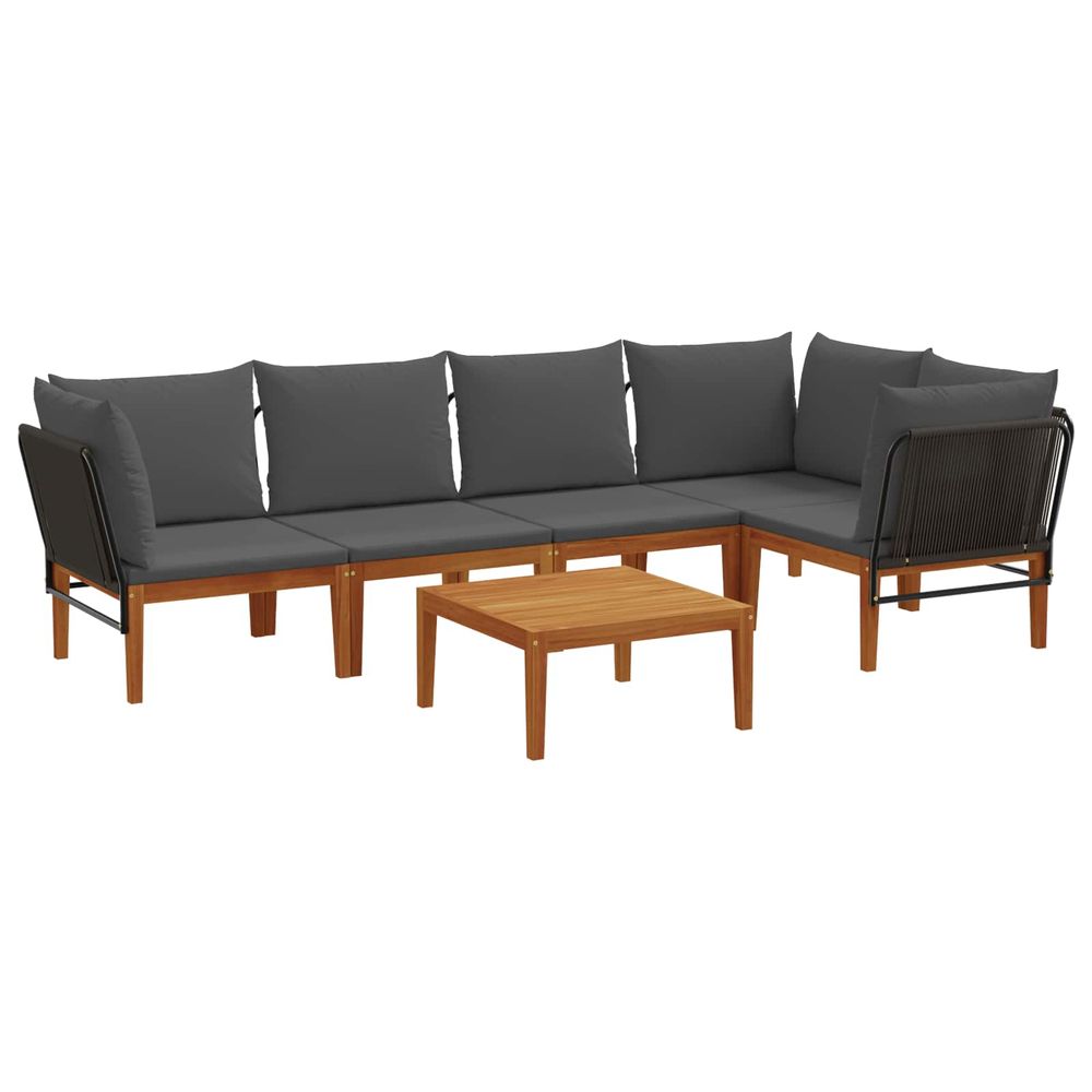 6 pc bois d'acacia massif et corde naturel