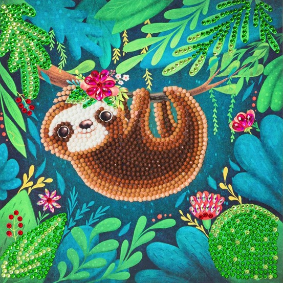 Carte crystal art à diamanter - paresseux - 18 x 18 cm