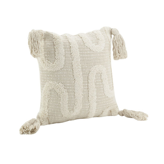 Coussin écru en coton et décor abstrait tissé