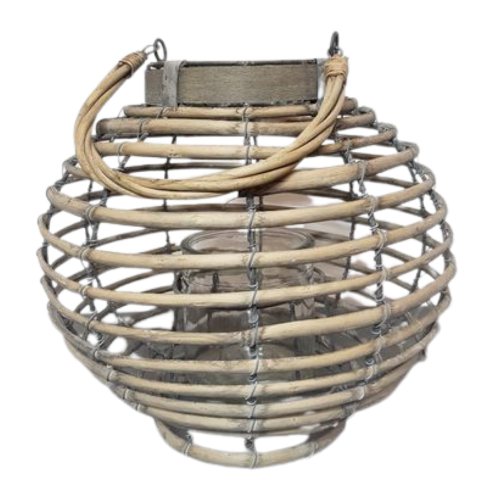 Lanterne jardin extérieur à suspendre bougie ancienne rotin 28cm