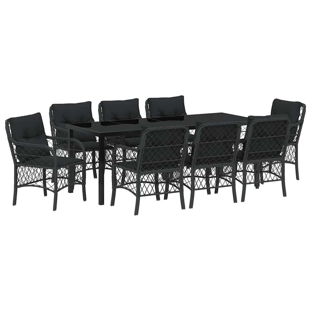 Ensemble de salle à manger pour jardin 9 pc noir polyrotin