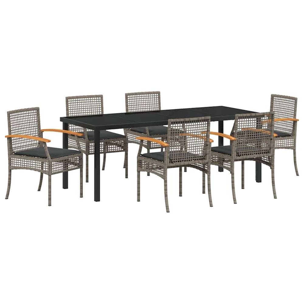 Ensemble de salle à manger pour jardin 7 pc gris et noir rotin