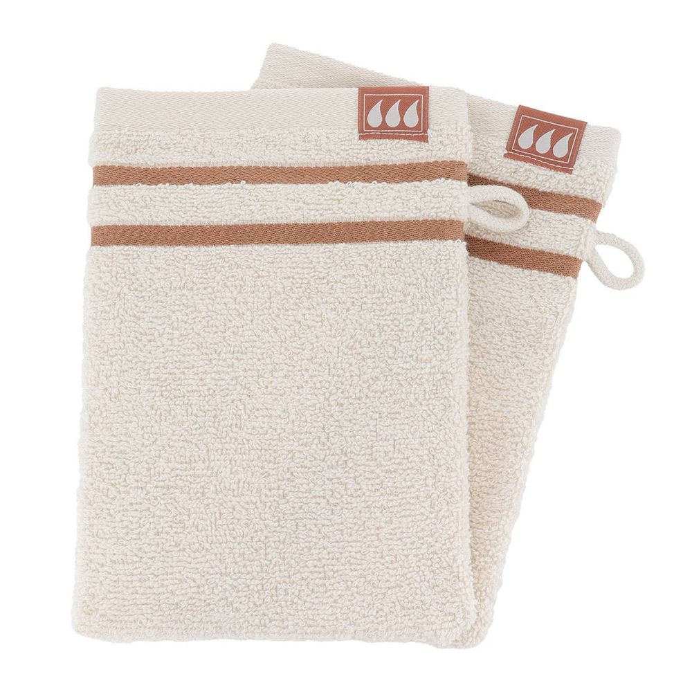 Set de 2 gants de toilette a rayures 15x21 cm 100% coton - ivoire/mocha