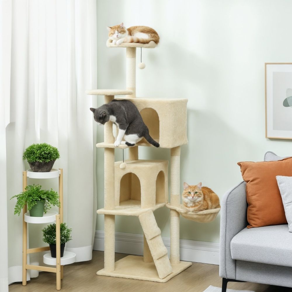 Arbre à chat 160cm sisal hamac échelle grande tour beige