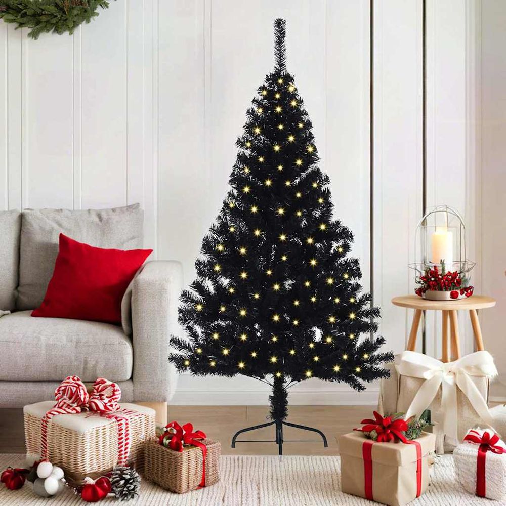 Sapin de noël lumineux conique en pvc pour fêtes intérieur extérieur noir 150 cm