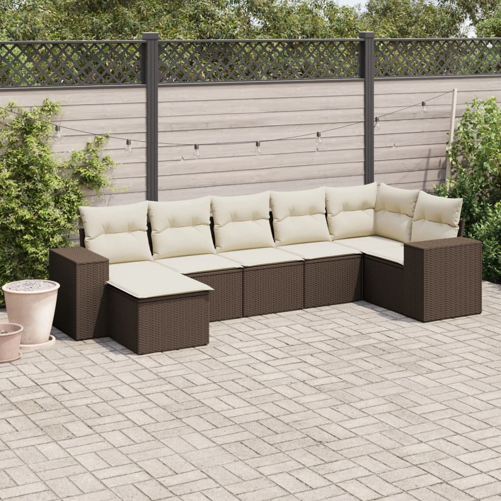 Salon de jardin avec coussins 7 pcs marron résine tressée