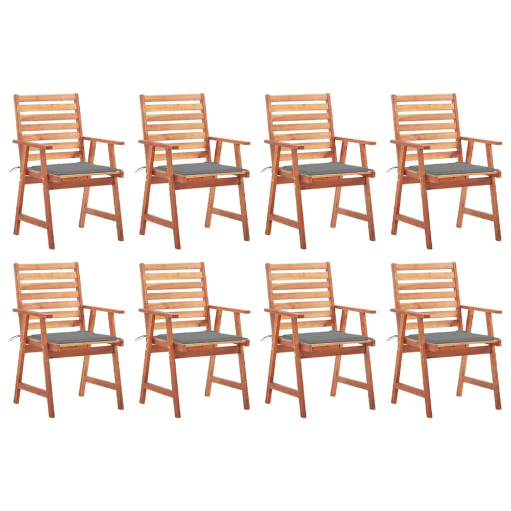 Chaises à manger d'extérieur lot de 8 et coussins acacia massif