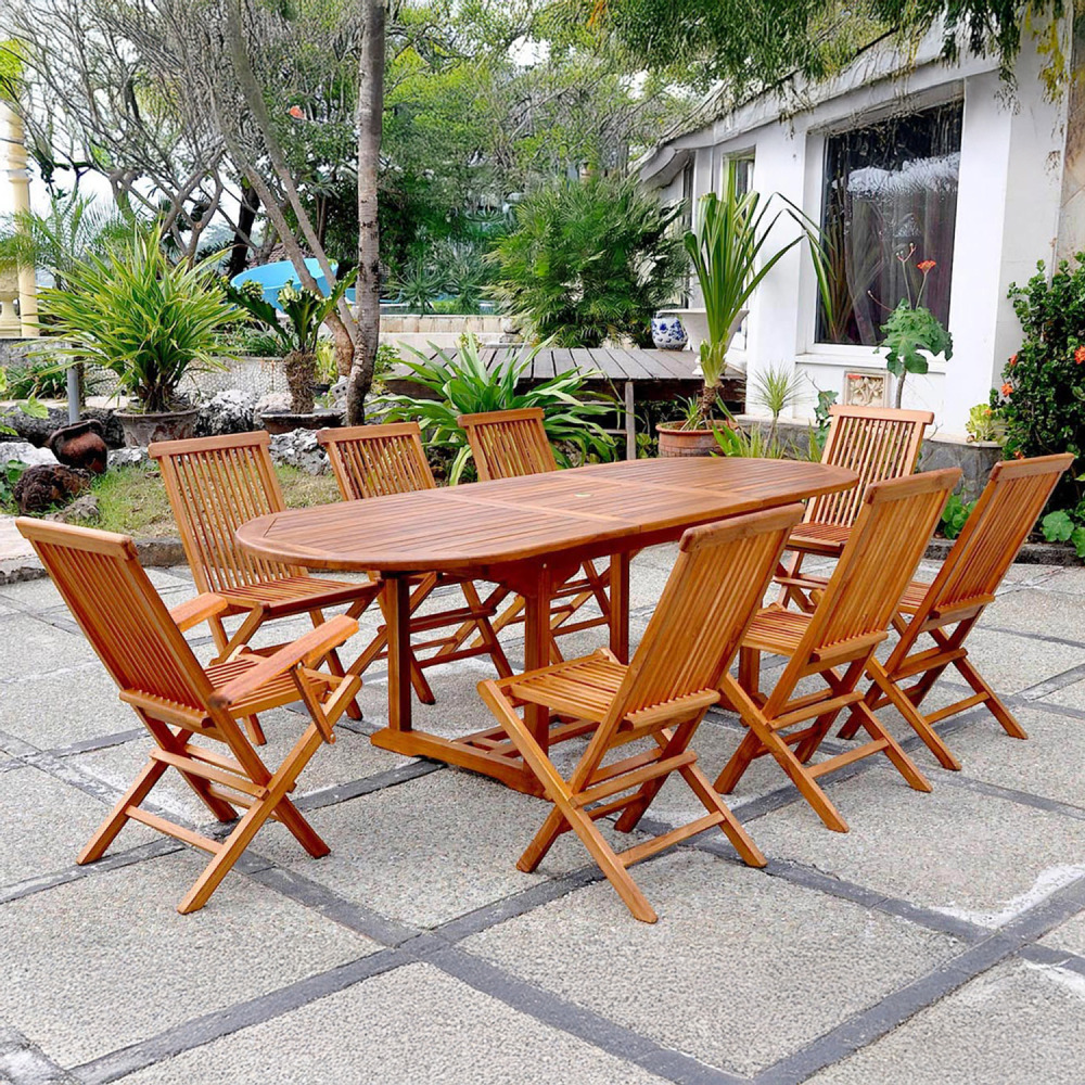 Table de jardin ovale 6 chaises et 2 fauteuils en teck huilé lubok