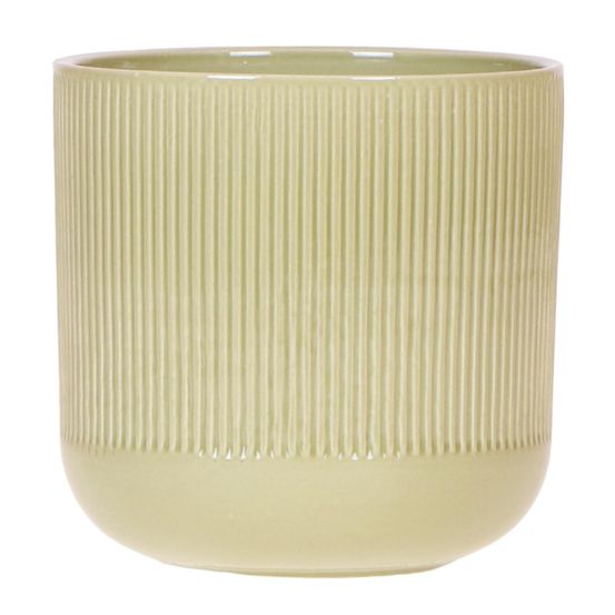 Cache-pot céramique nervuré - relief graphique contemporain - pot de 12cm - vert