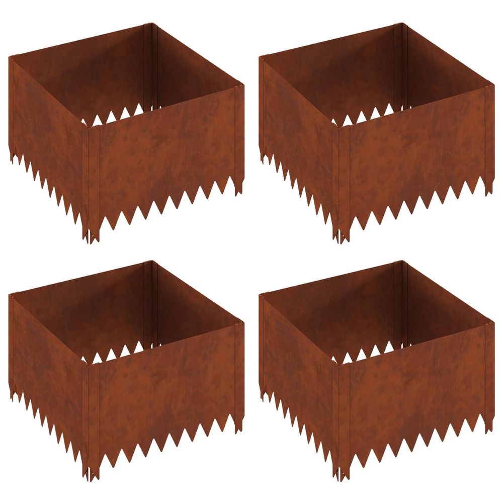 Bordure de pelouse 4 pc 60 x 60 x 35 cm acier rouillé
