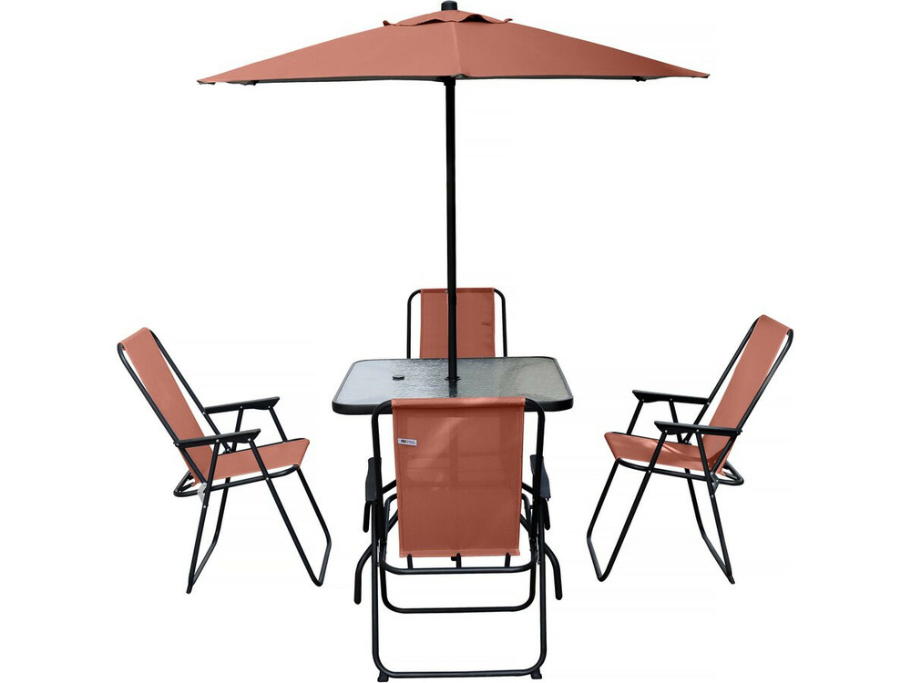 Table et chaises de jardin avec parasol en métal 