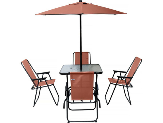 Table et chaises de jardin avec parasol en métal