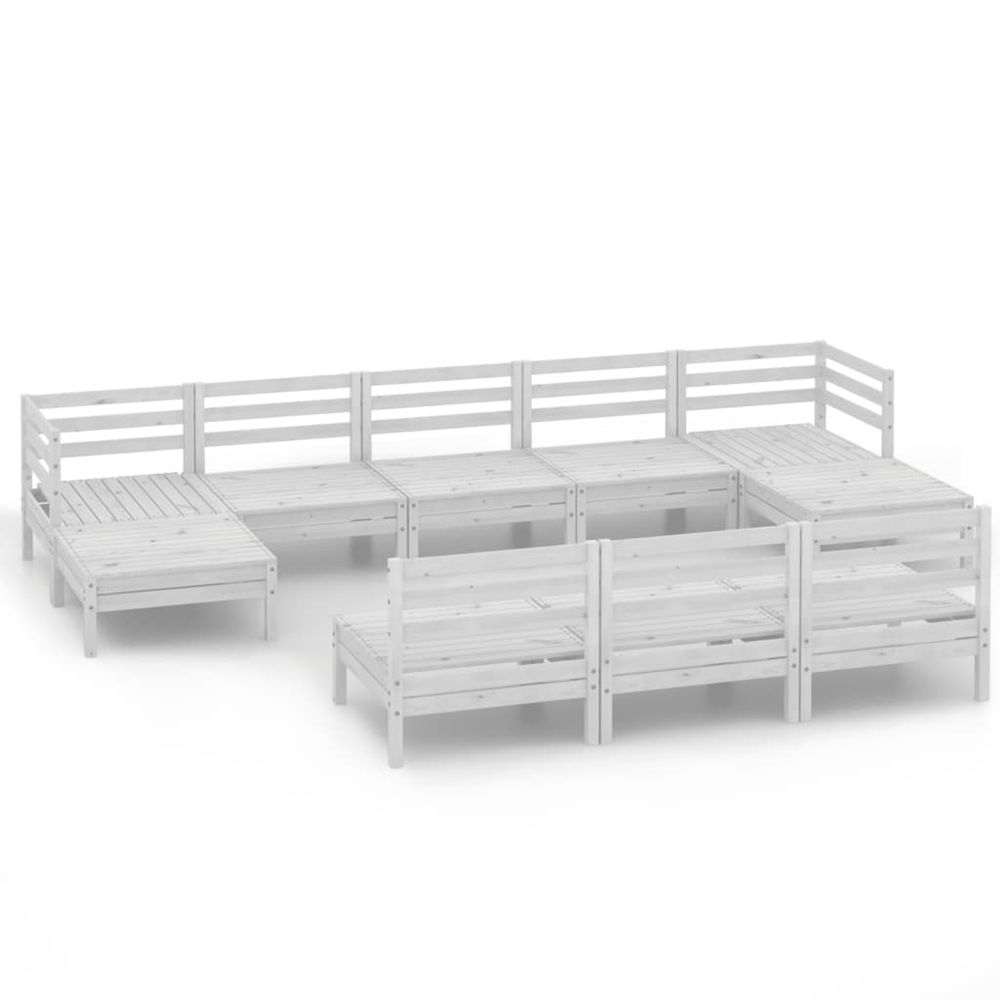 Salon de jardin 10 pcs blanc bois de pin massif