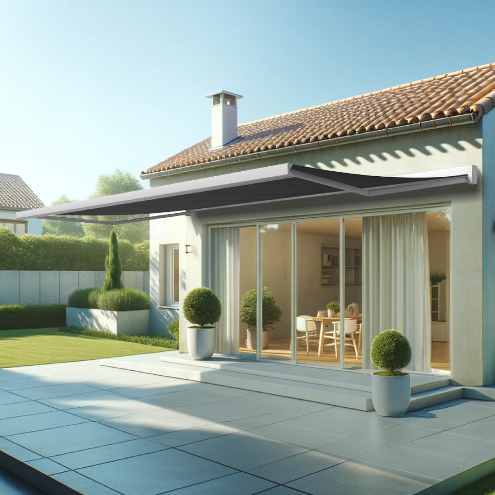 Store banne coffre intégral soa 6,00x3,50 m (manuelle - blanc satiné ral9010 - gris graphite)